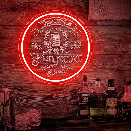 Custom Bar Neon Sign for Biergarten, Personalized LED Beer Barrel Wheat Signs for Wall Decor, Customizable Biergarten Signs for Men Dad Husband Gifts, Man Cave Home Bar Pub Tavern Bistro Business