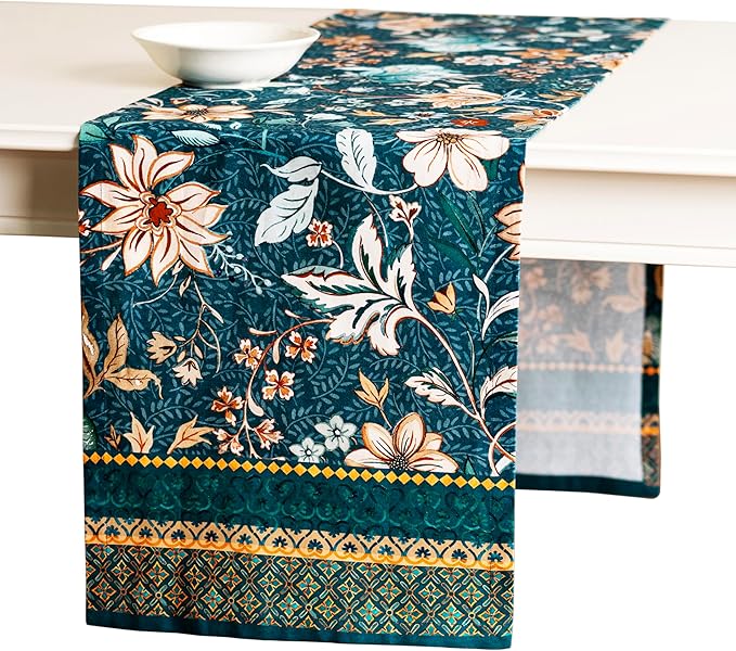 Maison d' Hermine Table Runner 100% Cotton Single Layer Table Runners 72 inches Long for Thanksgiving Christmas Decorations Home Kitchen Dining Party Wedding (Luxury Loft - Dark Teal, 14.5" x 72")