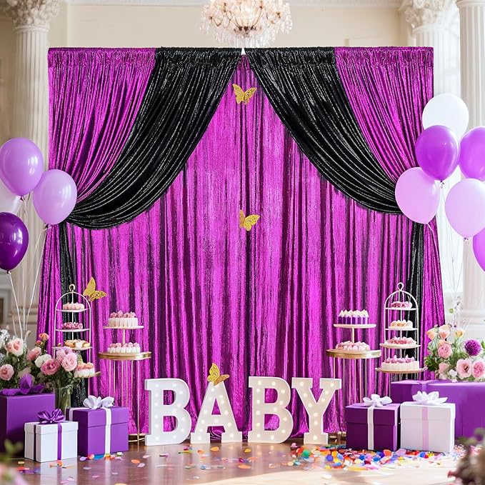 Back Drop Curtains for Parties 9.6x8FT Purple Background Drapes Shimmer Photo Photography for Hallween Ceremony Home Decorations(2 Panels 4.8x8FT)