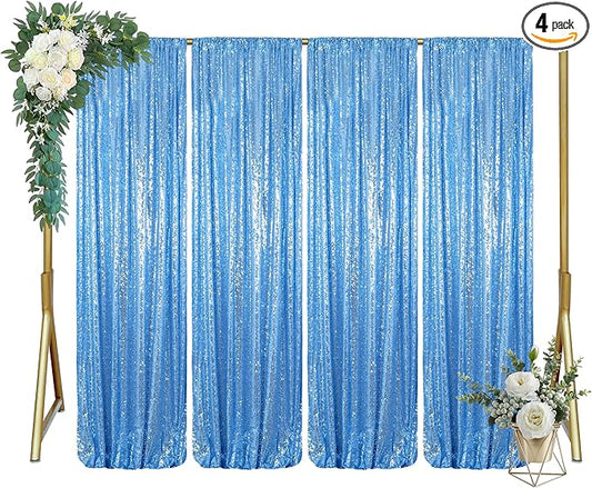 ShinyBeauty 4x10 FT Baby Blue Sequin Backdrop Curtains Glitter Photography Backdrop for Christmas, Halloween, Birthday, New Year Decor 4 Panels