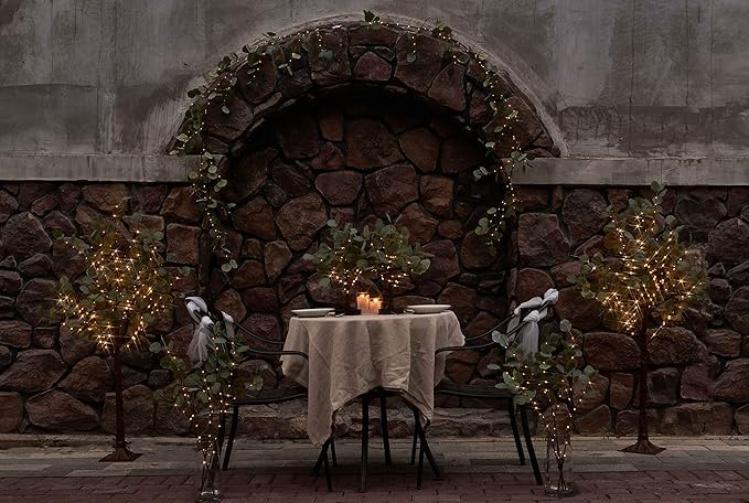 Hairui Lighted Eucalyptus Branches with Timer 24IN 36 LED Battery Operated for Wedding Christmas Party Home Spring Decor (Vase not Included)