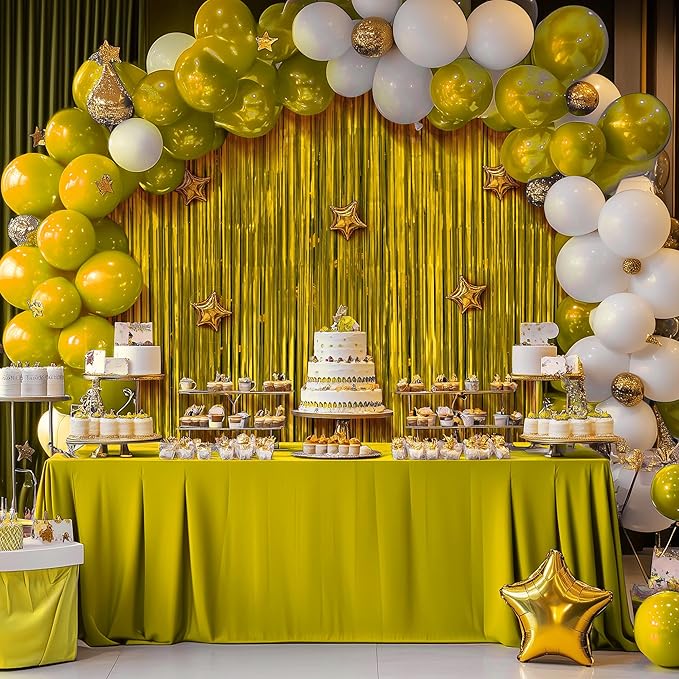 2 Pack Metallic Gold Fringe Backdrop, 3.2x8.2ft Shining Foil Tinsel Curtains, Birthday Party Decorations Door Streamers for Halloween, Christmas, Wedding, Graduation, Holiday, Theme Events