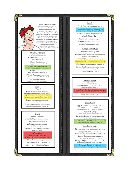 Goodsmart Restaurant Menu Covers - 25 Pack Black 2 Pages / 4 Views 4.25" x 14", Top-Loading Vinyl Menu Holders with Clear Sleeves, Double-Stitched Edge, Leather-Style Café Covers with Gold Corners