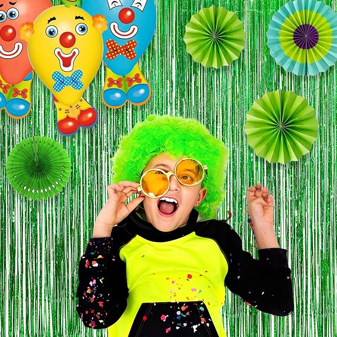 Green Tinsel Curtain Party Backdrop - GREATRIL Foil Fringe Streamers for St Patrick’s Day/Luau/Turtle/Hawaiian/Dinosaur/Ghost/Football/Christmas Decorations 2 Packs
