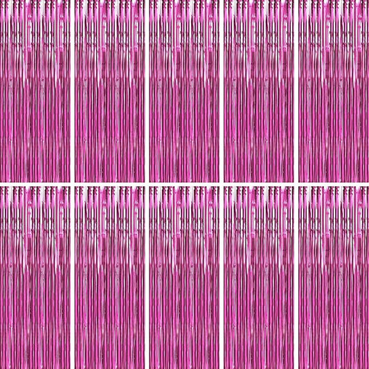 BTSD-home 10 Pack Pink Foil Fringe Curtain, Metallic Photo Booth Backdrop Tinsel Door Curtains for Wedding Birthday Bridal Shower Baby Shower Bachelorette Christmas Party Decorations(8ft x 3ft)