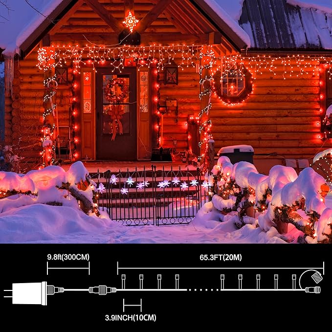 LAMPHOME 66ft Christmas Decorative Mini Lights,200 LED Transparent Wire Fairy Starry String Lights Plug in, 11 Lighting Modes, for Indoor Outdoor Xmas Tree Wedding Party Decoration (Red)