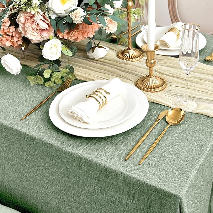 Fitable Faux Linen Tablecloths for Rectangle Tables: Water & Stain Resistant Farmhouse Table Cloth, Washable Burlap Textured Table Covers for Kitchen Dining Party(2 Pack, 60x84 Inch, Sage Green)