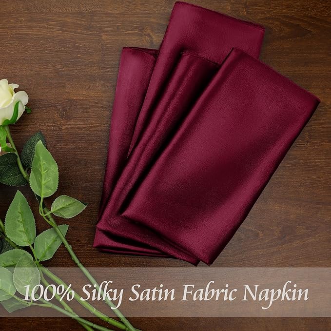 Manyshofu 60 Pieces Maroon Satin Napkins - 20x20 Inches Cloth Napkins, Square Satin Fabric Napkins Set - Elegant & Reusable Table Napkins for Wedding Dinner Party Lunch Banquet Restaurant Decoration