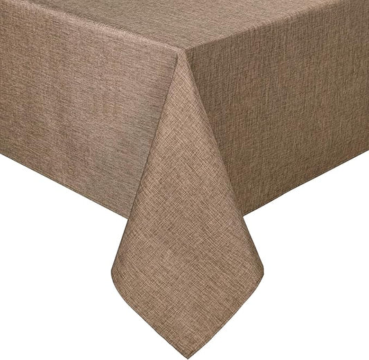 Hiasan Faux Linen Rectangle Tablecloth - Wrinkle and Stain Resistant Washable Table Cloth for Kitchen Dining Room Holiday Table Cover for Dinner, Khaki, 70 x 120 Inch