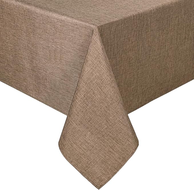 Hiasan Faux Linen Rectangle Tablecloth - Wrinkle and Stain Resistant Washable Table Cloth for Kitchen Dining Room Holiday Table Cover for Party Dinner, Khaki, 52 x 70 Inch