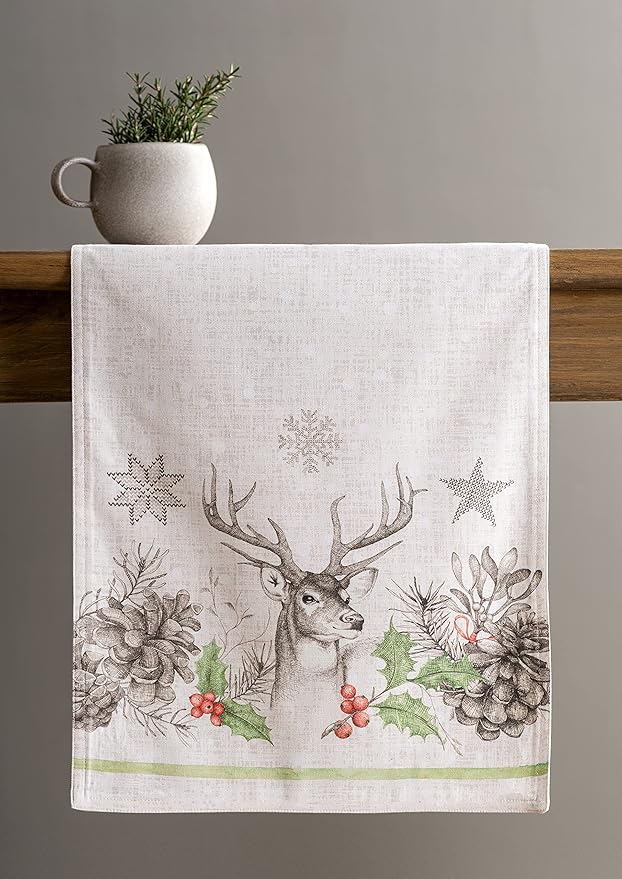 Maison d' Hermine Table Runner 100% Cotton Double Layer Table Runners 108 inches Long for Thanksgiving Christmas Decorations Home Kitchen Dining Party Wedding (Christmas Dew, 14.5" x 108")