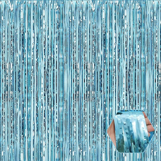 6 Pack Light Blue Foil Fringe Curtain Backdrop, 3.28Ft x 8.2Ft Metallic Tinsel Foil Fringe Streamer Curtains for Photo Booth,Birthday, Christmas Day, New Year, Wedding Party Decorations