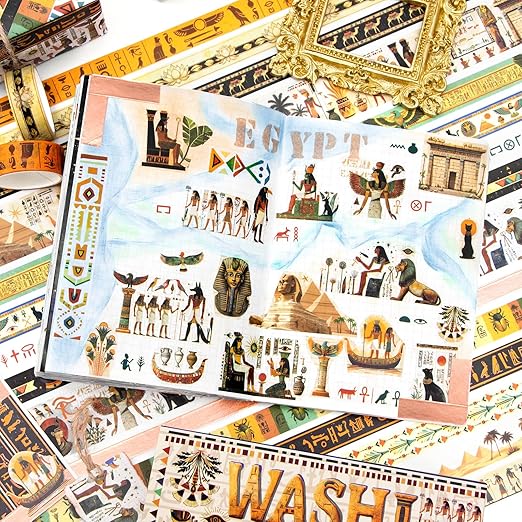 Mooker 16 Rolls Washi Tape Set - Decorative Tape Egyptian Style, Craft Tape for Journaling Supplies, Scrapbooking Supplies, Journaling Supplies, DIY Crafts, Junk Journal Supplies, Scrapbook Paper