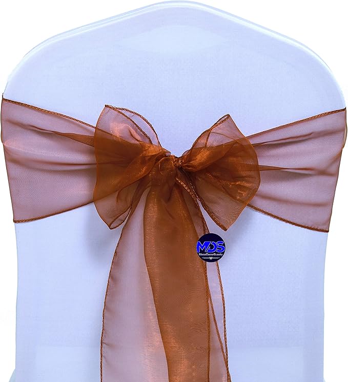 MDS Pack of 150 PCS Organza Chair Sashes Wider Dining Chair Bows Ribbon Tie Back for Wedding Party Birthday Bridal Shower Reception Event Banquet Home Chair Cover Decoration - Bronze