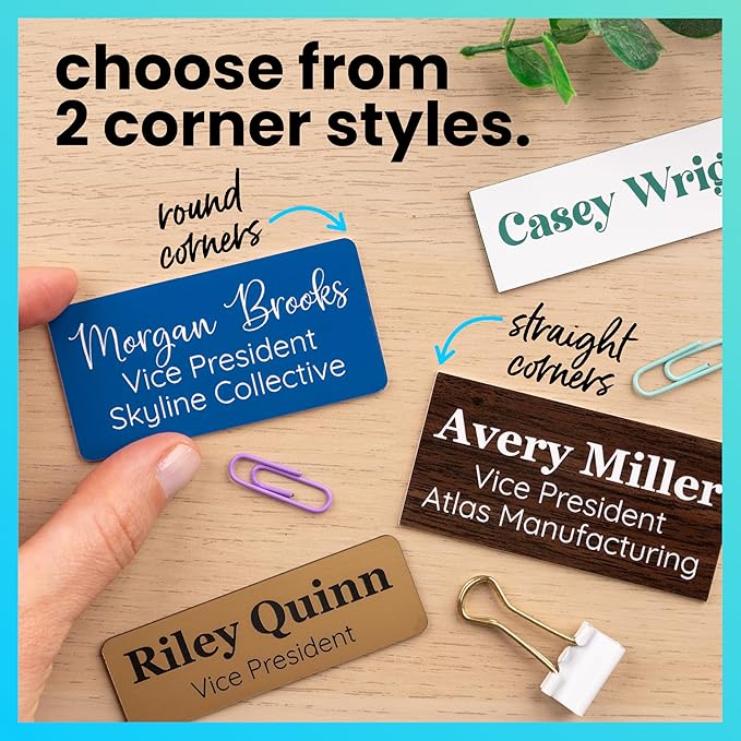 ExcelMark Custom Name Tag - Engraved Name Badge with Pin or Magnetic Backing, 16 Colors, 6 Fonts, and 2 Sizes to Choose from (Brown w/White Letters, 1.5"x 3")