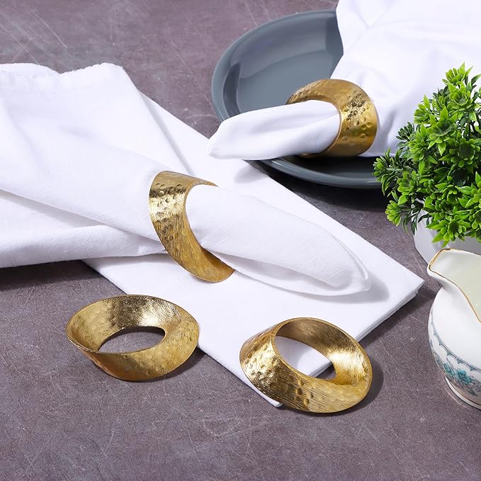 Metal Napkin Rings Set of 12 - Gold Mobius Design for Table Decor, Elegant Napkin Holders for Dinner, Wedding, Party, Holiday, Thanksgiving, Christmas & Everyday Use - ALPHA Living HOME