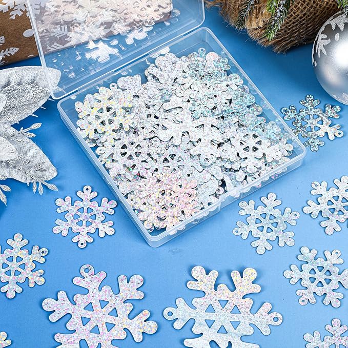 MARFOREVER Holographic Snowflake Glitter Confetti, Christmas Laser Silver Snowflake Table Scatters Frozen Party Decorations Winter Wonderland Confetti Sprinkles for Wedding Christmas Party Decorations