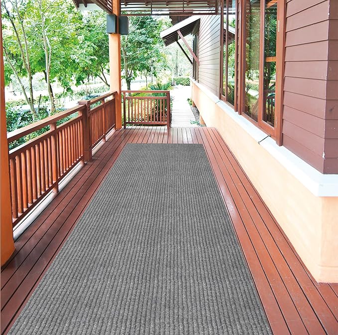 Ottomanson 2' x 22' Hallway Runner with Scraper Pile Extra Durable Non-Slip Rug Mat for Indoor & Outdoor Use - Ideal for Kitchen, Entryway, Patio & Garage - High-Traffic Carpet, Gray