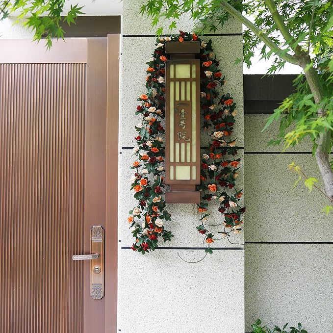 12 PCS 98.4 FT Artificial Flower Garland Rose Garland for Wedding Room Decor（12,Terracotta）