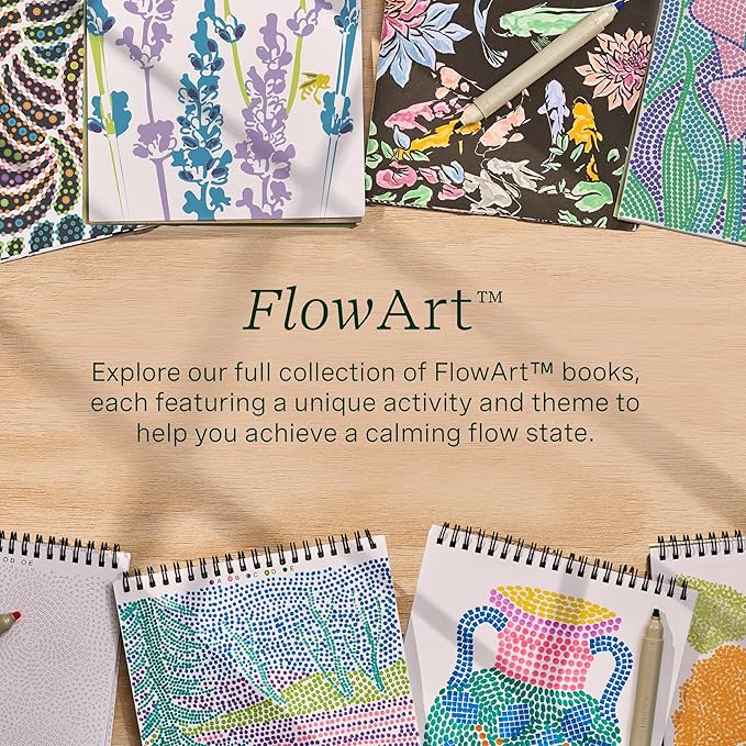 Lifelines FlowArt Activity Pad, 2-Pack - Guided Dot Art Meditations with Markers - Dot-by-Letter, Botanicals & Landscapes - Color by Number/Letter Coloring Books for Teens, Adults & Seniors