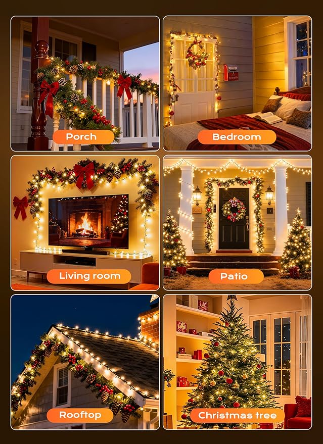 Minetom LED Clear Christmas String Lights, 200 Count 66 Feet LED Christmas Lights Bulb, Christmas Decorations Indoor, White Christma Tree Lights for Indoor Outdoor Xmas Wedding Party Festival