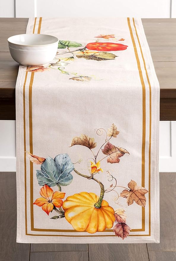 Maison d' Hermine Table Runner 100% Cotton Double Layer Table Runners 108 inches Long for Thanksgiving Christmas Decorations Home Kitchen Dining Party Wedding (Potiron, 14.5" x 108")