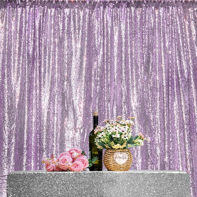 JYFLZQ Lavender Sequin Backdrop Curtains 7ft x 7ft 1 Panel Glitter Photo Booth Backdrops Sparkly Photography Background Drapes for Parties Wedding Bridal Showers