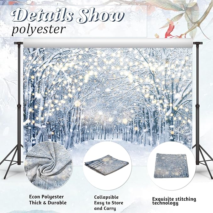 7x5FT Winter Snowy Scene Photography Backdrop Wonderland Snowflake Tree Snow Background Bokeh Glitter White Snow Forest Landscape Party Photo Booth Studio Props