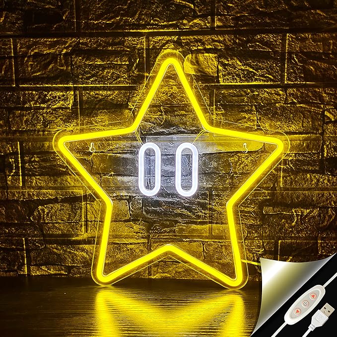 Star Neon Sign, Gaming Neon Sign for Game Room Decor, Man Cave, Kids Room,Super Star Gaming Wall Decor Gamer Gifts for Boys, Kids