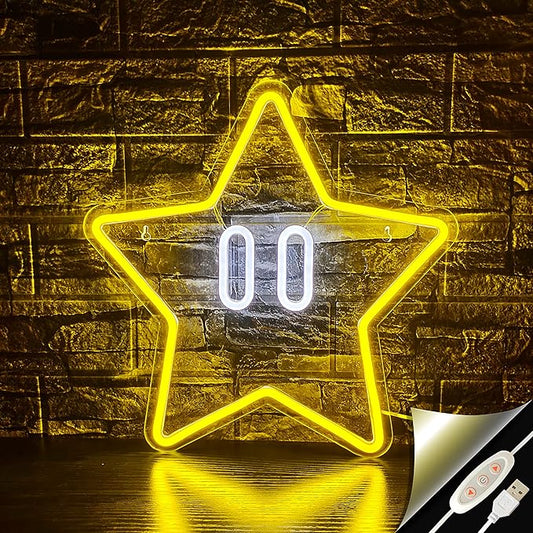 Star Neon Sign, Gaming Neon Sign for Game Room Decor, Man Cave, Kids Room,Super Star Gaming Wall Decor Gamer Gifts for Boys, Kids
