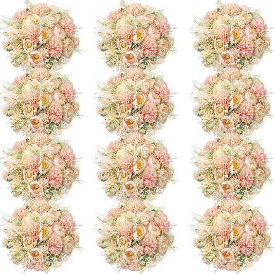 Tigeen Artificial Flowers Artificial Peonies Silk Flowers Faux Peony Fake Peony Silk Hydrangea Bouquet for Wedding Table Centerpiece Floral Vase Decor(Orange,12 Bundles)