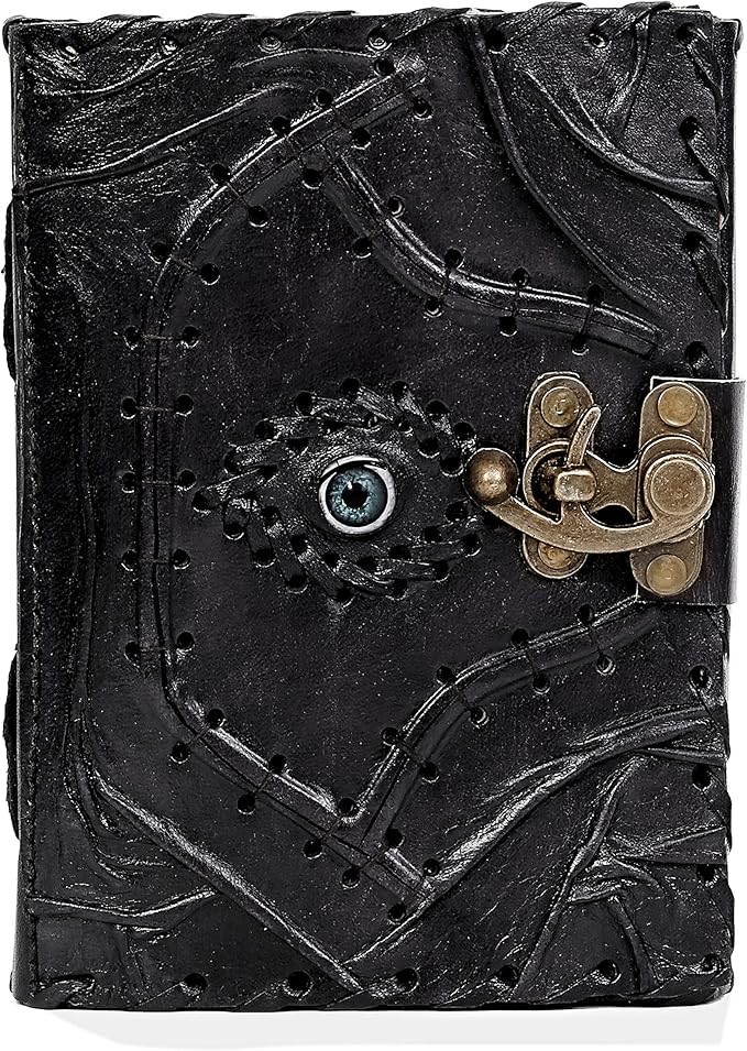 cuero Vintage Hocus Pocus Book of Spells Leather Journal Evil Eye Diary Girmoire Spell Book Prop Gifts (7" BLACK)