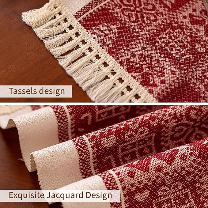 Table Runners 83 Inches,Christmas Tree Table Runner with Tassel Fringe,Gift Table Runner for Party，Coffee Table, Festival