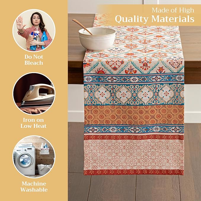 Maison d' Hermine Table Runner 100% Cotton Single Layer Table Runners 108 inches Long for Thanksgiving Christmas Decorations Home Kitchen Dining Party Wedding (Romane, 14.5" x 108")