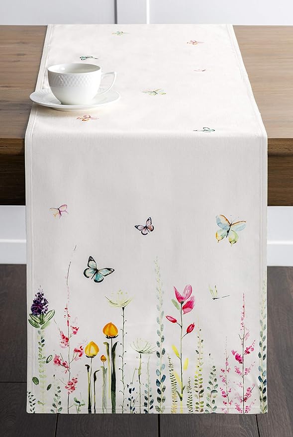 Maison d' Hermine Table Runner 100% Cotton Double Layer Table Runners 108 inches Long Decorative for Home Kitchen Dining Party Wedding Bridal Shower Spring Summer (Botanical Fresh, 14.50" x 108")