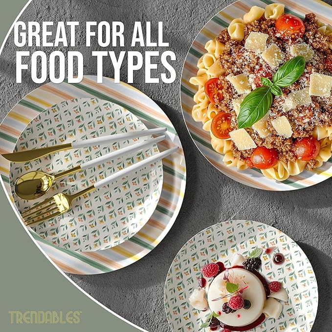 Trendables Heavy Duty Paper Plates Set For 16 Guests - 16 Each Of 8-inch And 10-inch Disposable Plates For Party - Fancy 32 Piece Dinnerware Set For All Occasions | Floral Design, Folk