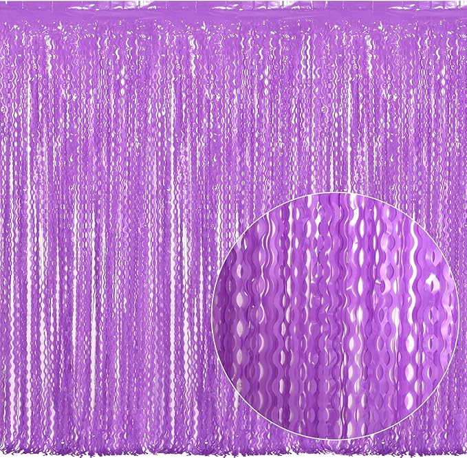 4 Pack Wavy Purple Metallic Tinsel Foil Fringe Curtains - 3.3x6.6 Feet Party Streamer Halloween Decor Foil Curtain Backdrop Holiday Celebration Party Decorations