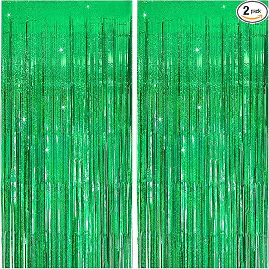 Tinsel Curtain Party Backdrop Green Birthday Decorations 2 Packs Glitter Foil Fringe Curtain Party Decor Streamers Photo Booth for Birthday Christmas Wedding Halloween Graduation Decorations