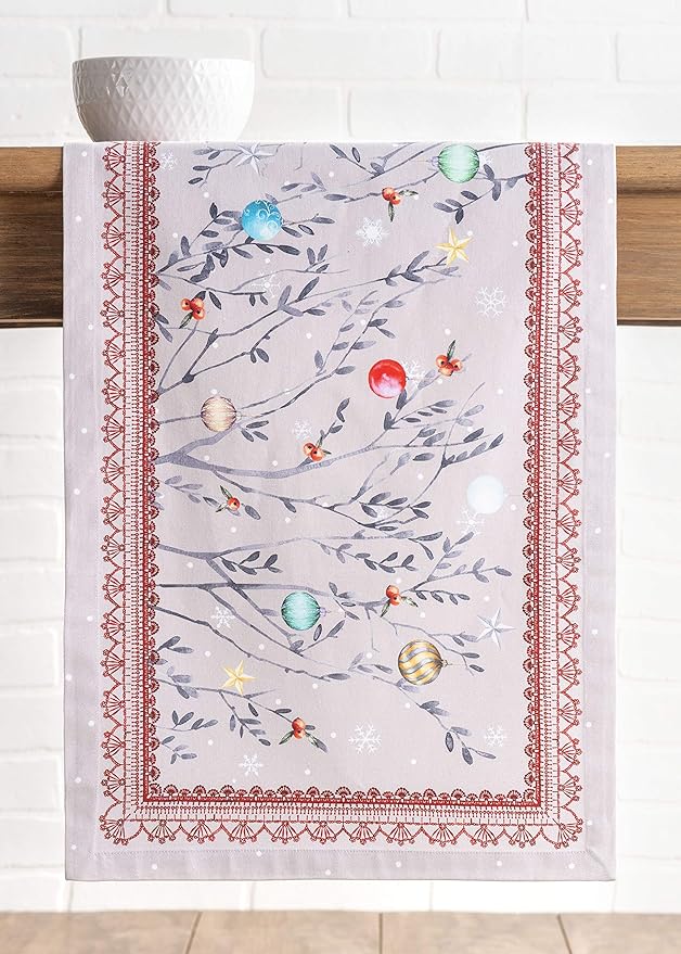 Maison d' Hermine Table Runner 100% Cotton Single Layer Table Runners 48 inches Long for Thanksgiving Christmas Decorations Home Kitchen Dining Party Wedding (Fairy Christmas, 14.5" x 48")