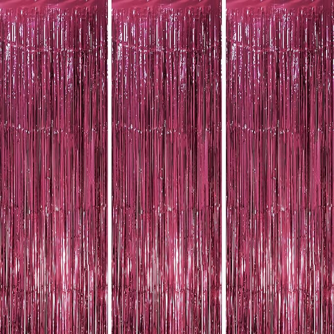 3 Pack 3.3 x 8.2 ft Burgundy Foil Fringe Backdrop Curtains, Tinsel Streamers Party Decorations, Fringe Backdrop, Door Shimmer for Graduation, 70s, 80s, 90s Party