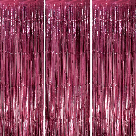 3 Pack 3.3 x 8.2 ft Burgundy Foil Fringe Backdrop Curtains, Tinsel Streamers Party Decorations, Fringe Backdrop, Door Shimmer for Graduation, 70s, 80s, 90s Party
