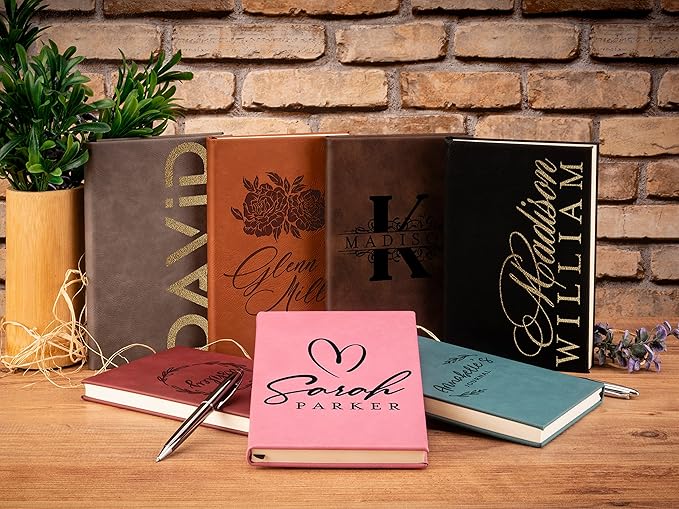 Personal Leather Journal Notebooks | 12 Design, 9 Color - Blue | Journal for Women, Men - Custom Notebook to Write in - Diary for Girls, Women - Personalized Gift Idea for Girl, Boy, Mom and Dad