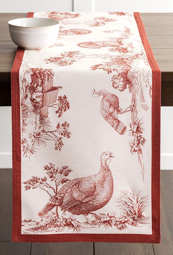 Maison d' Hermine Table Runner 100% Cotton Double Layer Table Runners 108 inches Long for Thanksgiving Christmas Decorations Home Kitchen Dining Party Wedding (Holy Jouy - Red, 14.5" x 108")
