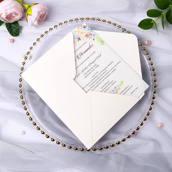 PONATIA 50 PCS/Pack 80lb Thick A7 Envelopes, 5.27 x 7.48'' Sparkle Ivory Heavy Duty Envelopes, Perfect for 5x7 Envelope Wedding Invitation Cards, Christmas Gift Cards, Acrylic Invitations, Photos