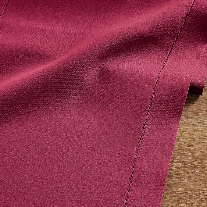Solino Home Linen Beet Table Runner 108 Inches Long - 100% Pure Linen Hemstitch 14 x 108 Inch Table Runner for Dining, Fall, Autumn, Thanksgiving, Christmas, Holiday - Classic Hemstitch