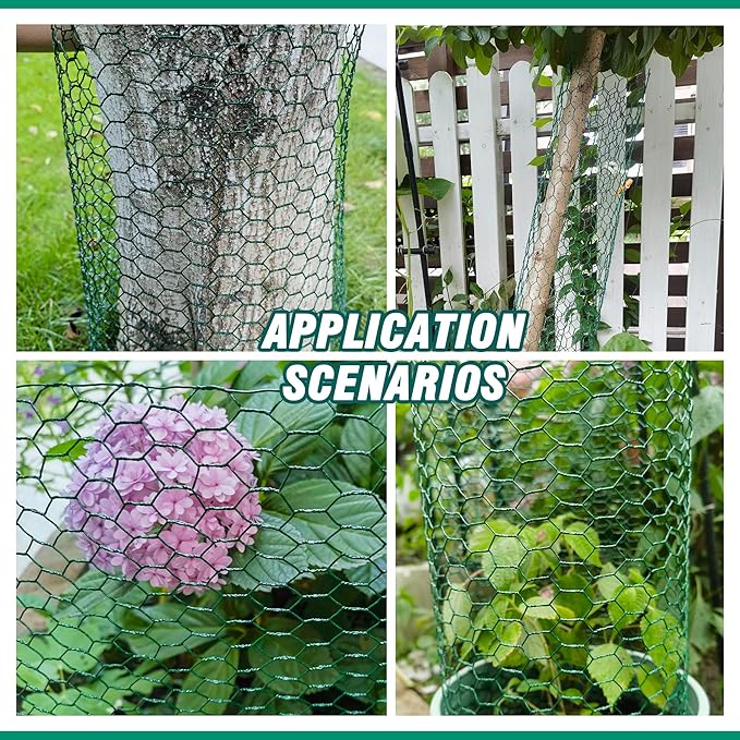 49.2Ft x16In Plant Protectors from Animals - Wire Plant Protector Cages for Outdoor Plants, Free-Cut Metal Mesh Plant Covers Guards Fence, Chicken Wire Cloche with Ground Stakes,Zip Ties