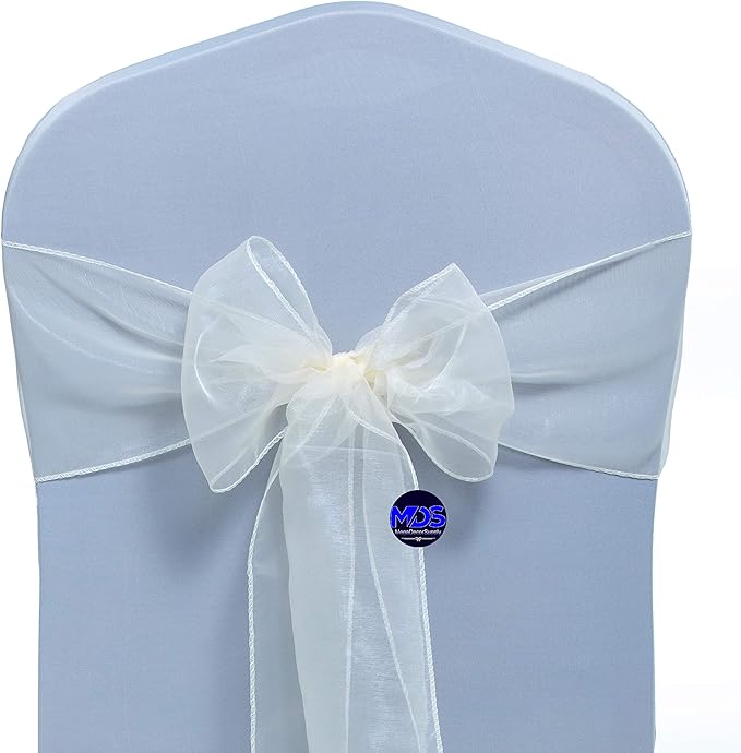 MDS Pack of 150 PCS Organza Chair Sashes Wider Dining Chair Bows Ribbon Tie Back for Wedding Party Birthday Bridal Shower Reception Event Banquet Home Chair Cover Decoration - Ivory