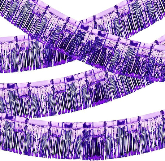 4 Pack Iridescent Fringe Float Curtain, Metallic Foil Fringe Garland Wall Hanging Drapes Tassel Foil Float for Parade Float Trailer, Birthday Holiday Outdoor/Indoor Party Decoration (Purple)