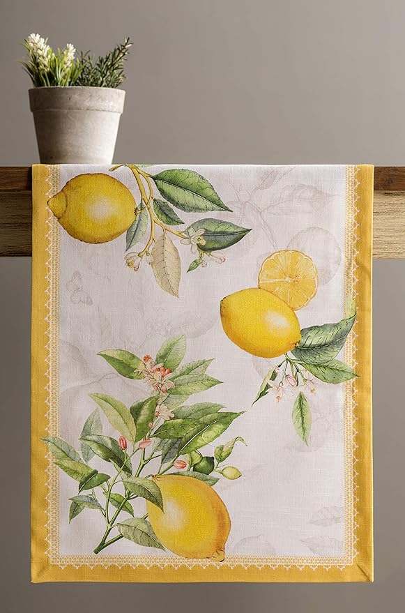 Maison d' Hermine Table runner 100% Cotton Single Layer Table Runners 72 inches long Decorative for Home Kitchen Dining Party Baby Shower Wedding Bridal Shower Spring Summer (Limoncello, 14.50" x 72")