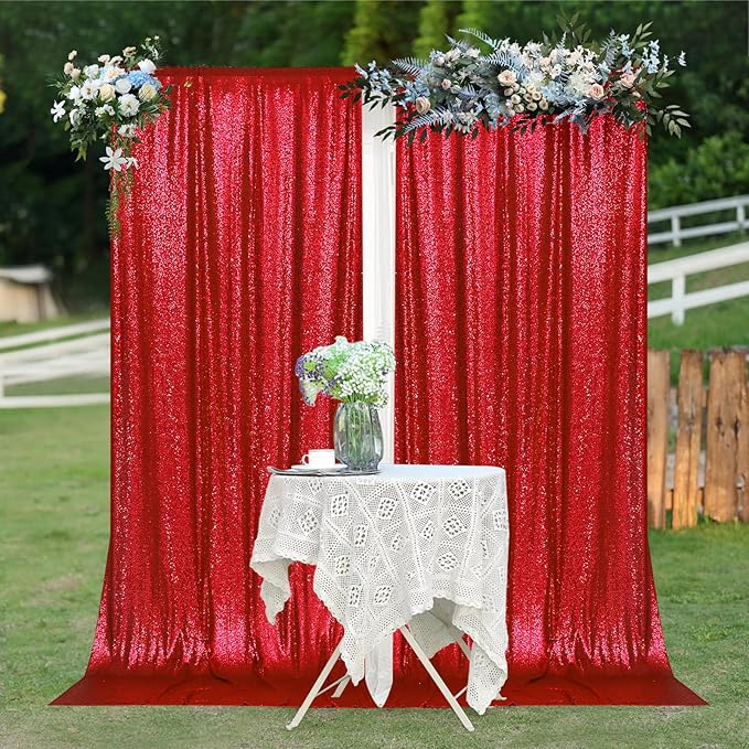 PartyDelight Sequin Backdrop Red 2 Panels 5Ft x 10FT Photography Curtains Party